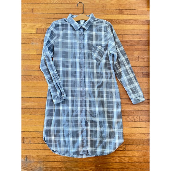 Garnet Hill Long-Sleeve Flannel Shirtdress 100% Organic Pima Cotton - Picture 1 of 10